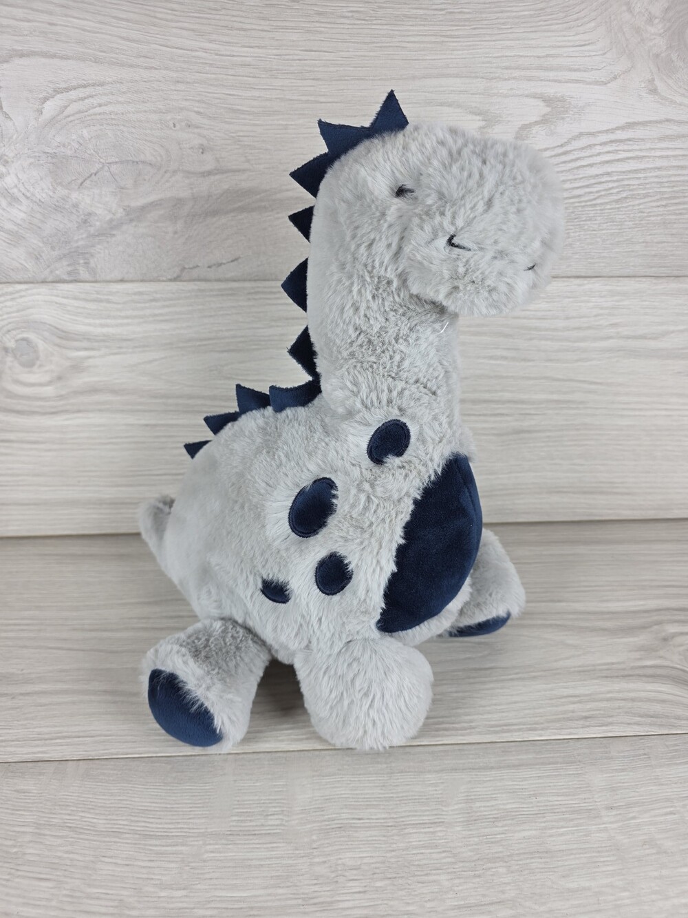 Lambs & Ivy Plush Dinosaur Plush Light Gray and Dark Blue 12" 146